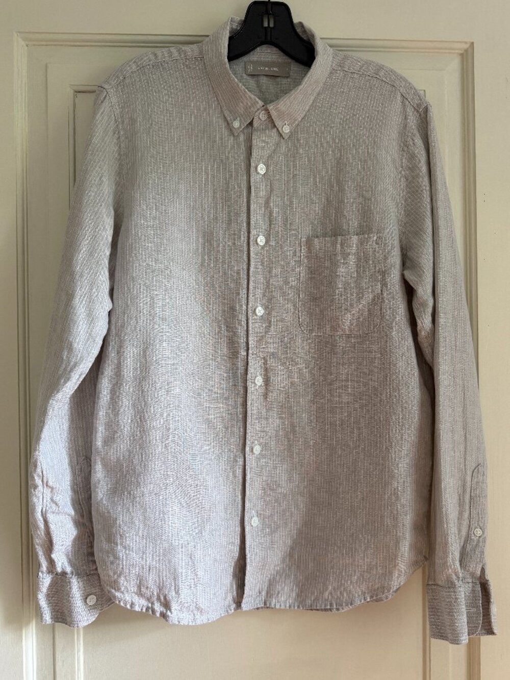 Everlane Men’s Linen Button-Down Shirt Beige Gray Stripe Size Small